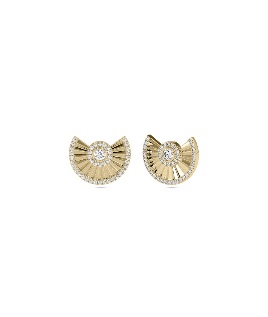 Fan stud earrings in 14K solid yellow gold