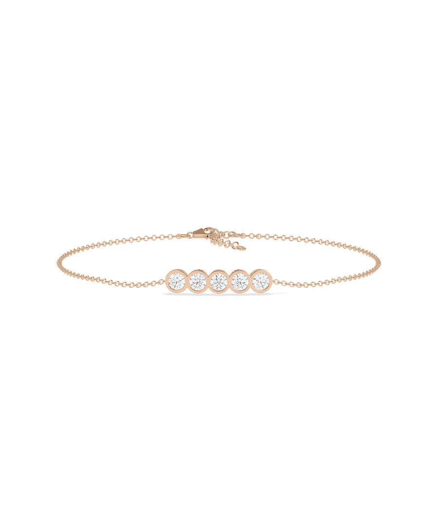 Five-stone bezel diamond bracelet in 14K rose gold