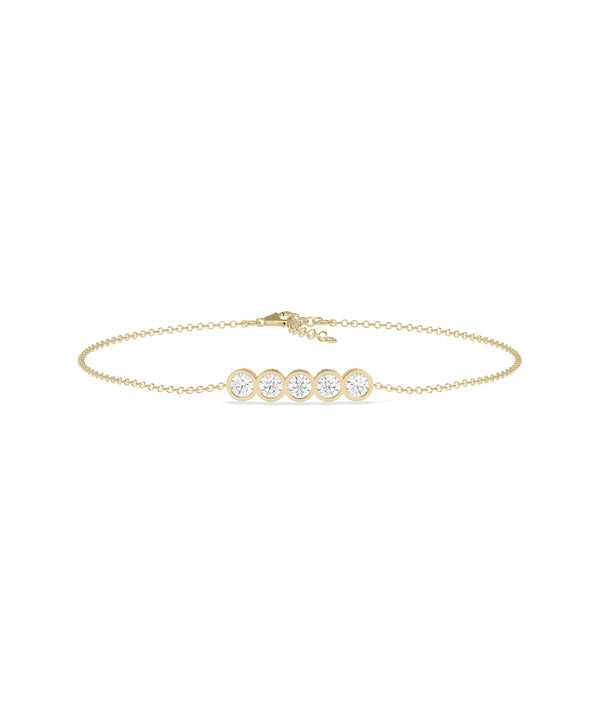 Five-stone bezel diamond bracelet in 14K yellow gold