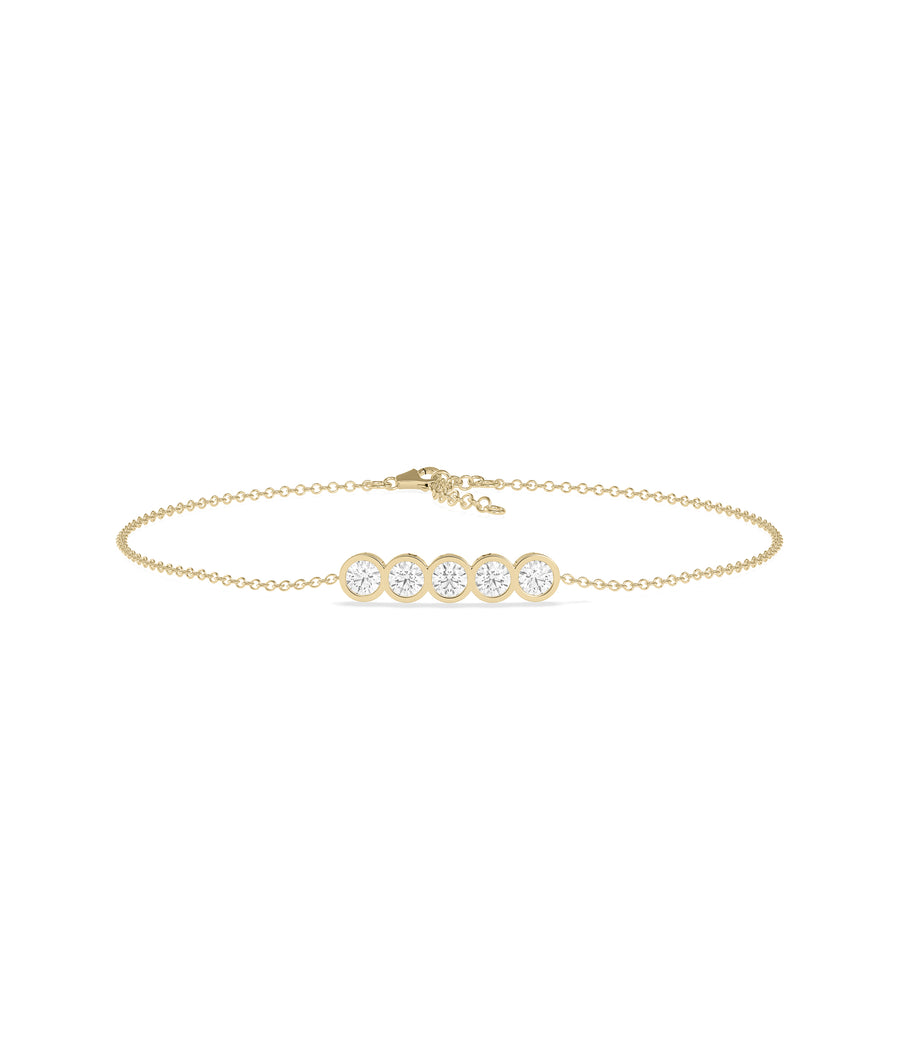 Five-stone bezel diamond bracelet in 14K yellow gold