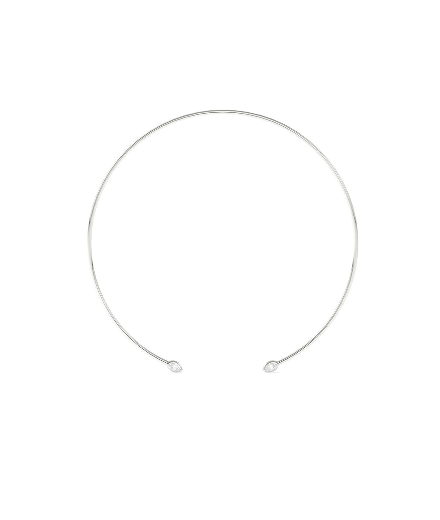 Flexible diamond choker necklace in white gold metal finish