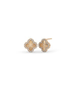 Fluted diamond clover stud earrings in 14K rose gold solid gold