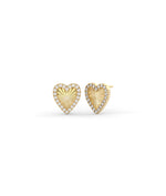 Fluted diamond heart stud earrings in yellow gold
