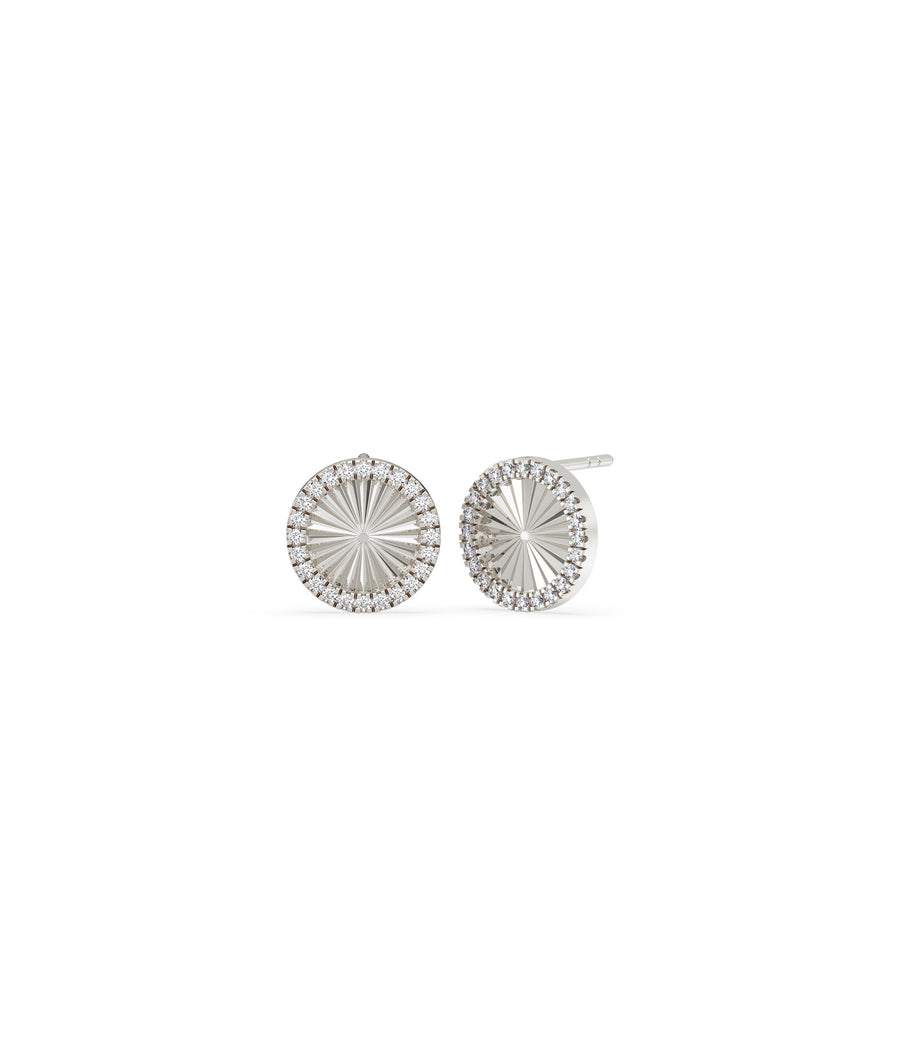 Fluted diamond round stud earrings in 14K solid white gold