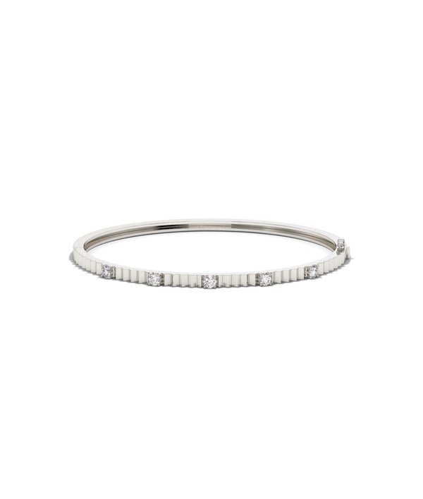 Fluted diamond station bangle in 14K solid white gold alternate view