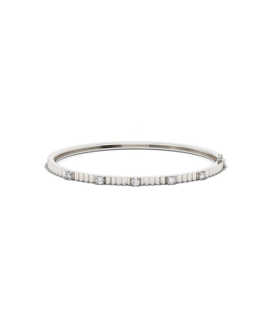 Fluted diamond station bangle in 14K solid white gold