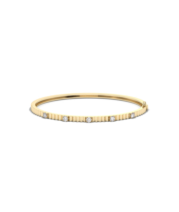Fluted diamond station bangle in 14K solid yellow gold