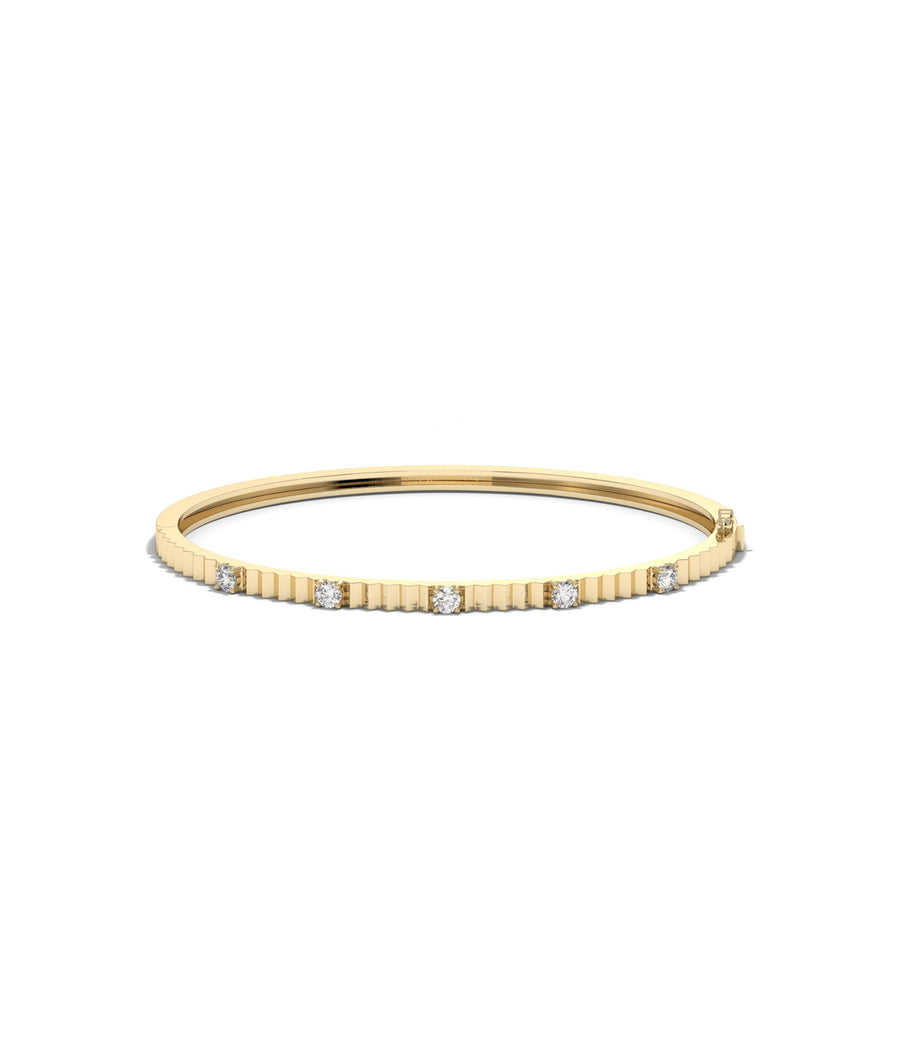 Fluted diamond station bangle in 14K solid yellow gold