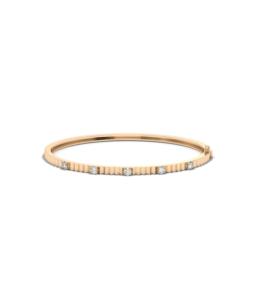 Fluted diamond station bangle bracelet in 14K rose gold