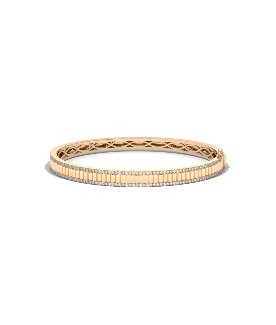 Fluted double row diamond bangle bracelet in 14K rose gold