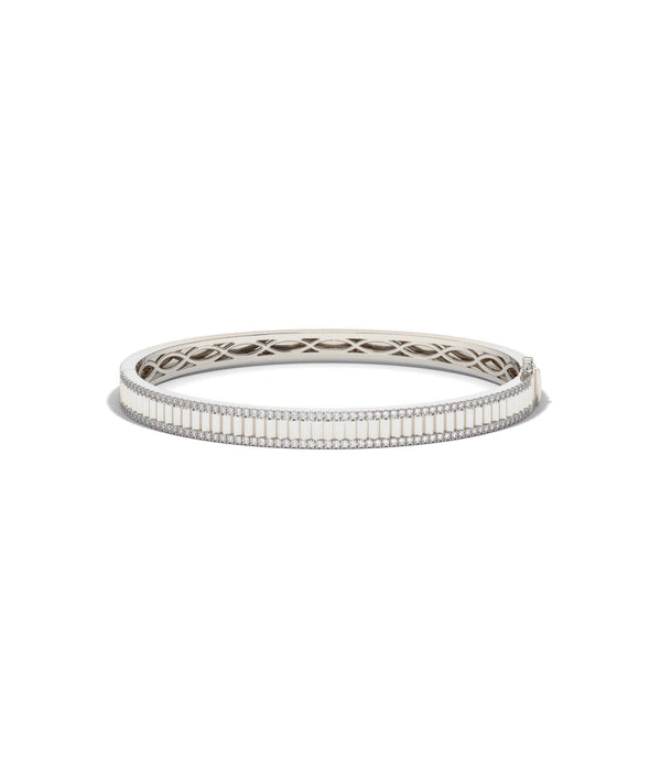 Fluted double row diamond bangle bracelet in 14K white gold alternate view