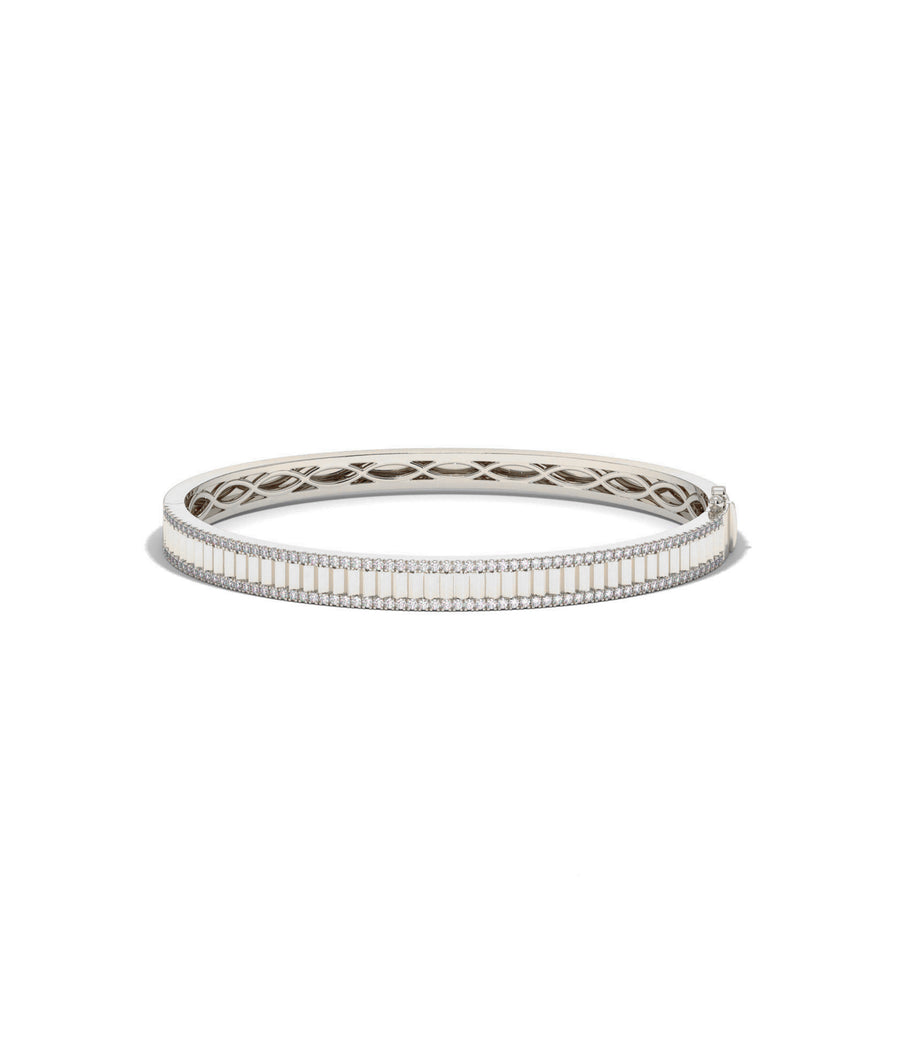 Fluted double row diamond bangle bracelet in 14K white gold
