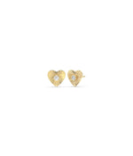 Fluted heart diamond stud earrings in 14K yellow gold