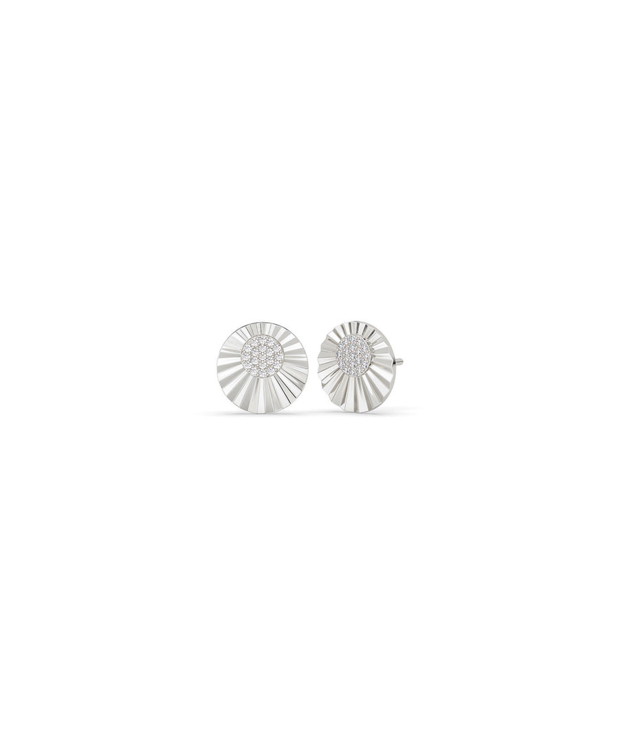 Fluted pave diamond stud earrings in 14K solid white gold