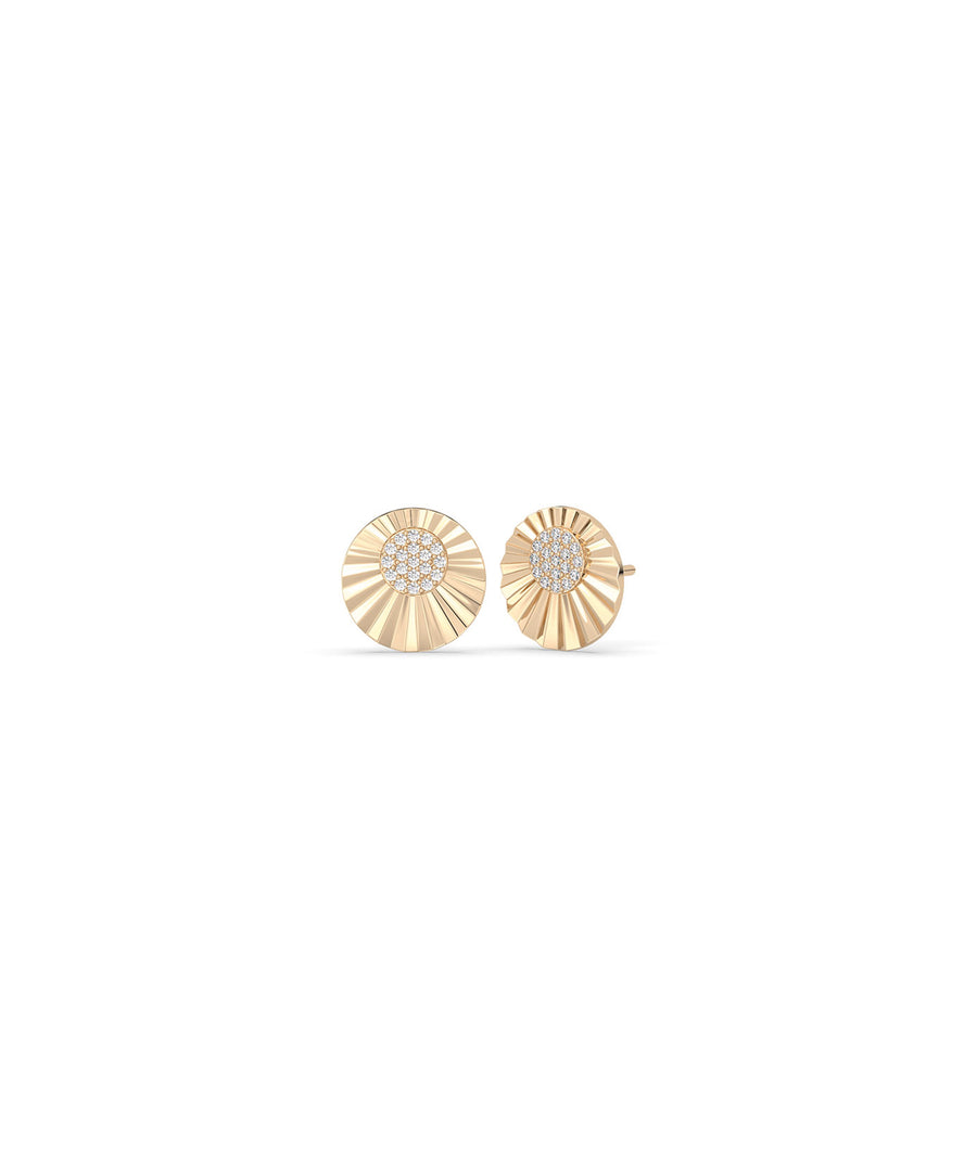 Fluted pave diamond stud earrings in 14K rose gold