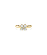 Four leaf clover diamond ring in 14K yellow solid gold