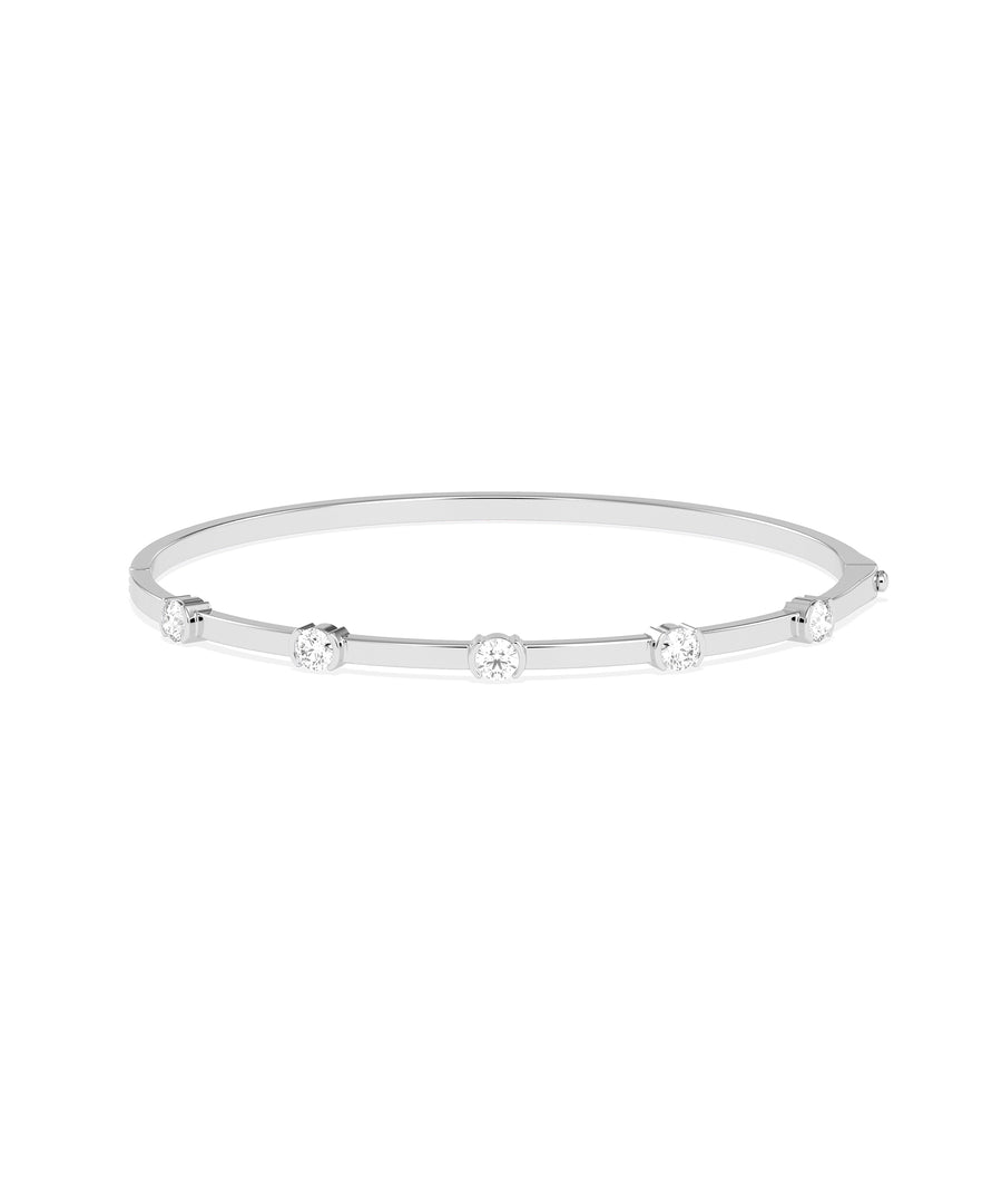 Half bezel round lab diamond bangle in 14K white gold