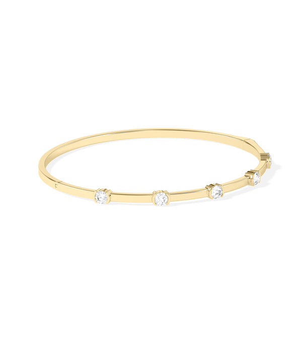 Half bezel round lab diamond bangle in yellow gold side profile view alternate view