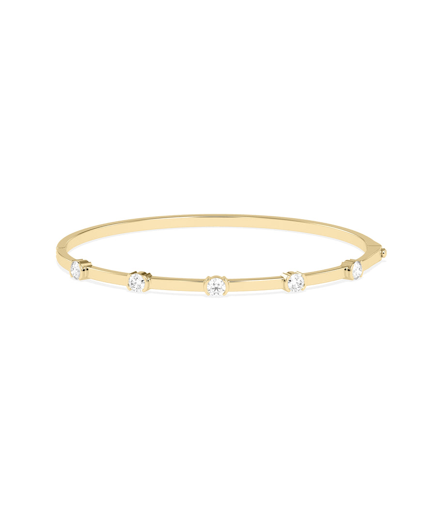 Half bezel round lab diamond bangle in 14K yellow solid gold