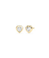 Heart-shaped diamond bezel set stud earrings in yellow gold, shown as a pair with push-back closures.
