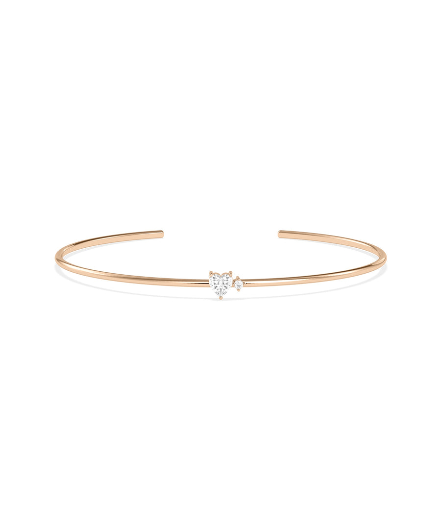 Heart solitaire accent cuff bangle in 14K solid rose gold
