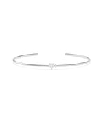 Heart solitaire accent cuff bangle in 14K solid white gold