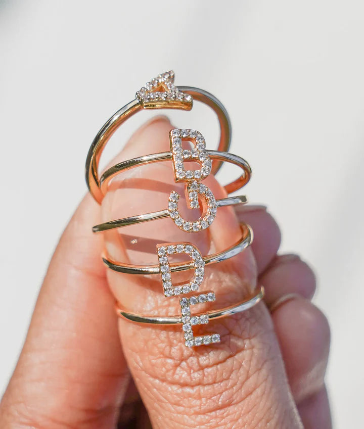 Diamond Side Ways Initial Letter Ring media