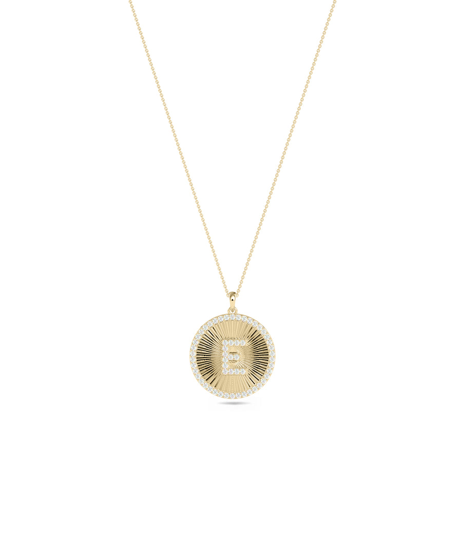 Diamond Outline Fluted Circle Custom Initial Necklace media