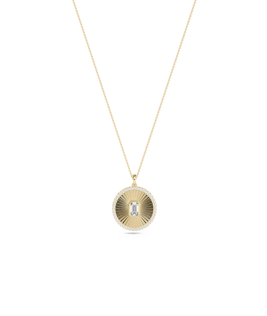 Diamond Outline Fluted Circle with Solitaire Necklace media