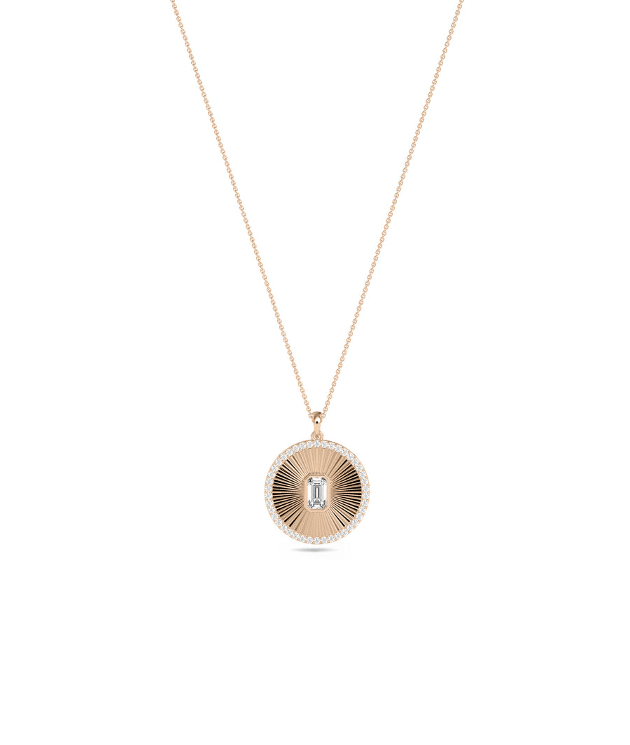 Diamond Outline Fluted Circle with Solitaire Necklace media