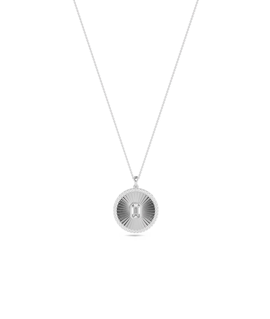 Diamond Outline Fluted Circle with Solitaire Necklace media