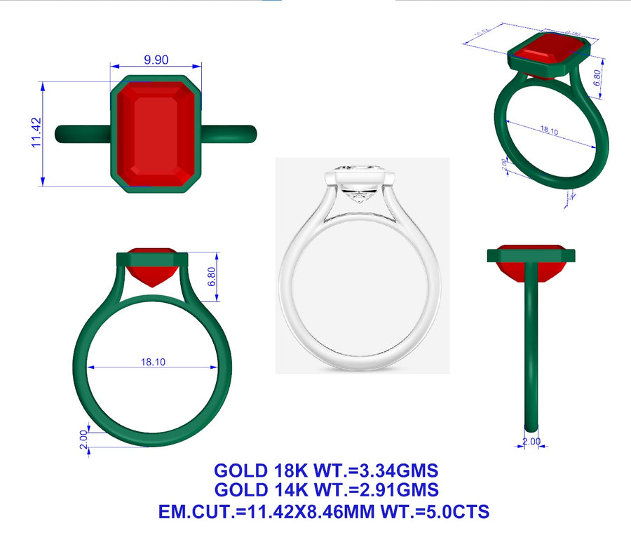 Bezel Emerald Lab Diamond Solitaire Ring media
