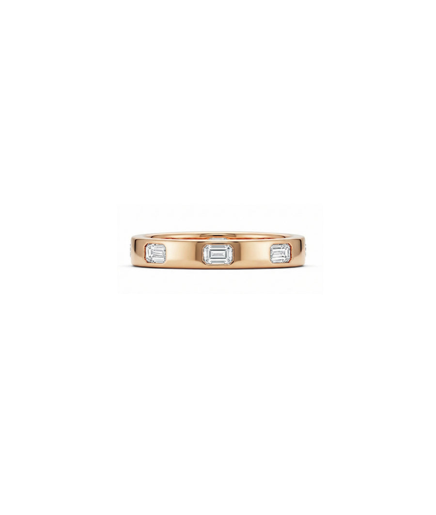 JF13761 bezel-set emerald cut eternity band ring, SKU R30048, front view