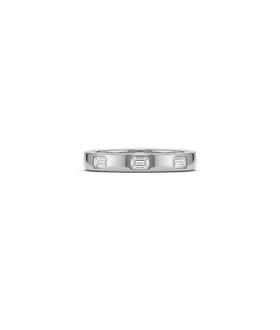 JF13761 bezel set emerald cut eternity band ring, SKU R30048, front view