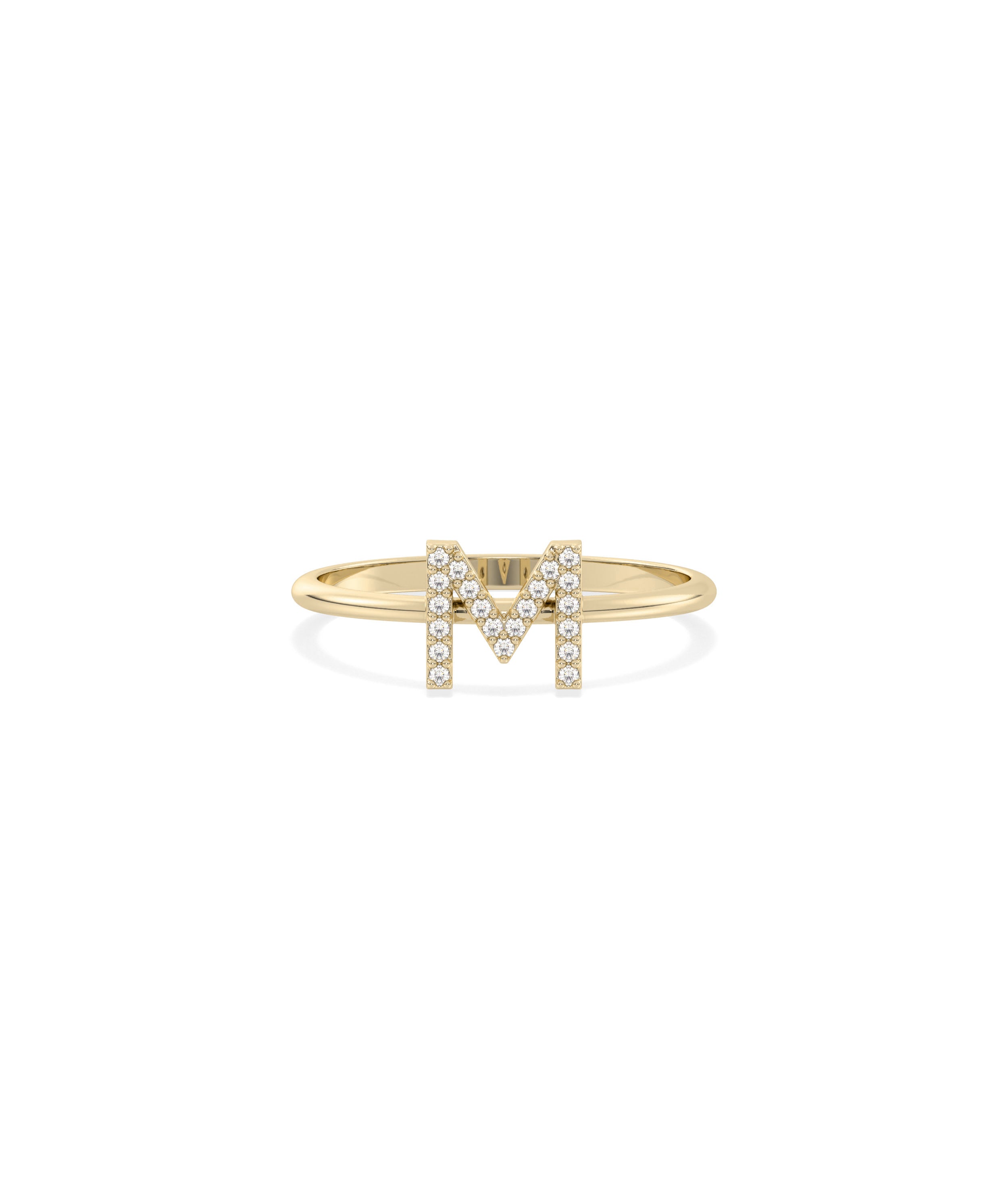 Lab diamond initial letter ring in 14K solid gold personalized