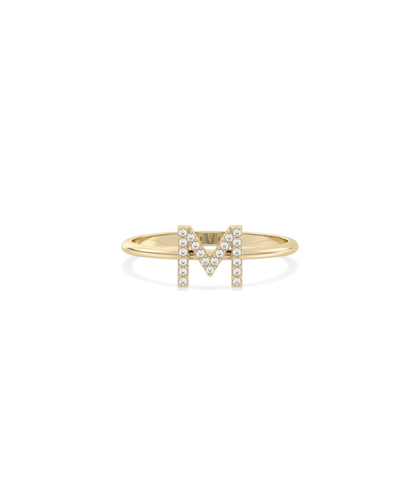 Lab diamond initial letter ring in 14K solid gold personalized
