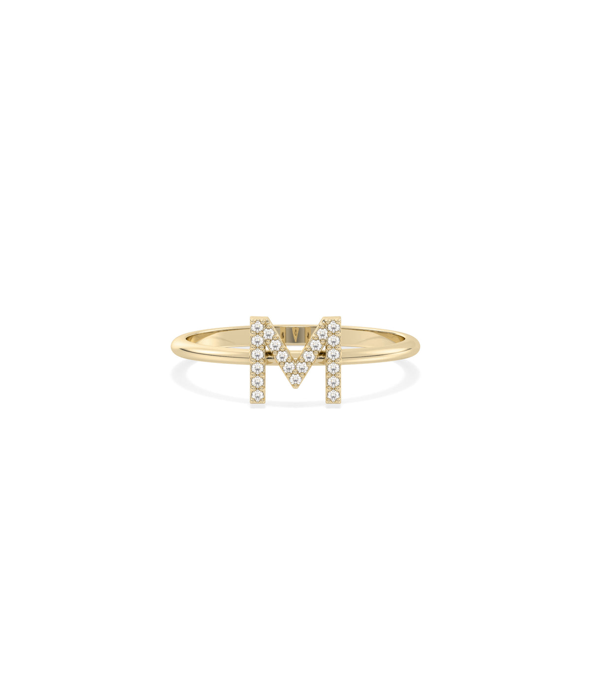Lab diamond initial letter ring in 14K solid gold personalized