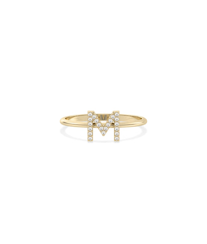 Lab diamond initial letter ring in 14K solid gold personalized