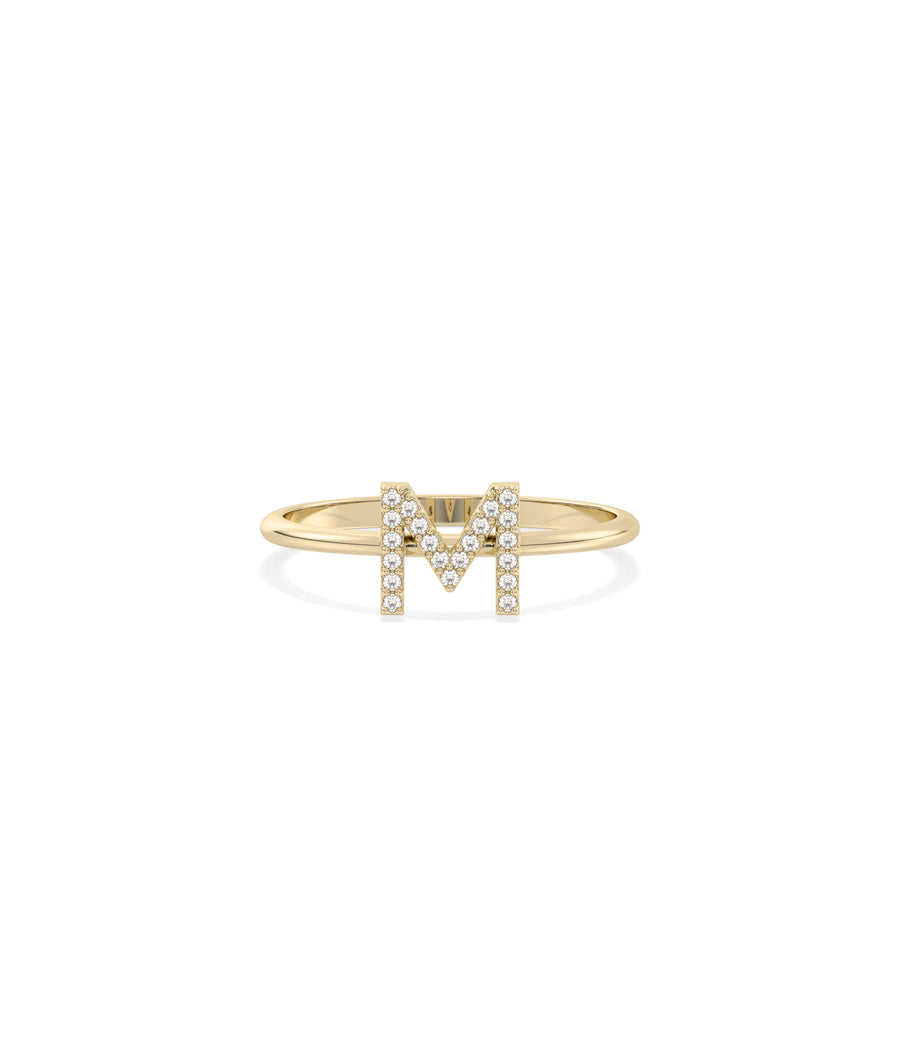 Lab diamond initial letter ring in 14K solid gold personalized