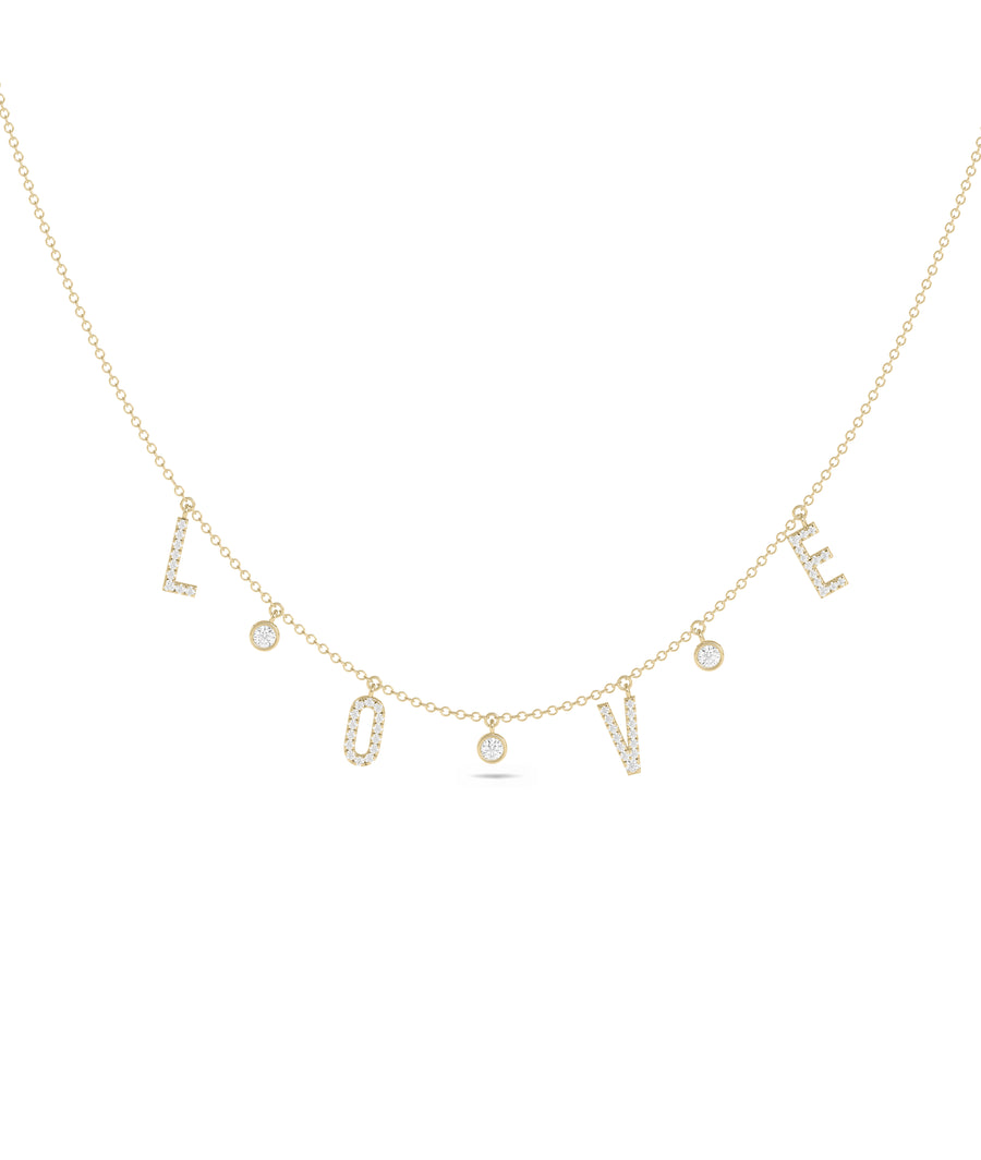 LOVE station necklace in 14K solid yellow gold dainty style