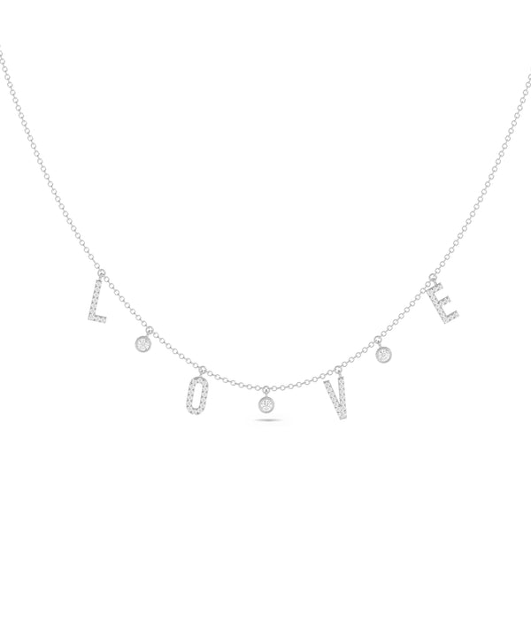 LOVE station necklace in 14K solid white gold dainty style alternate view