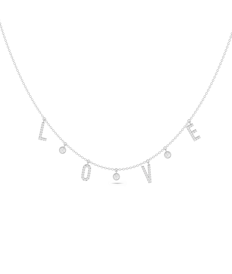 LOVE station necklace in 14K solid white gold dainty style