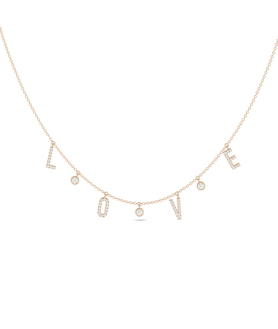 LOVE station necklace in dainty rose gold solid gold style