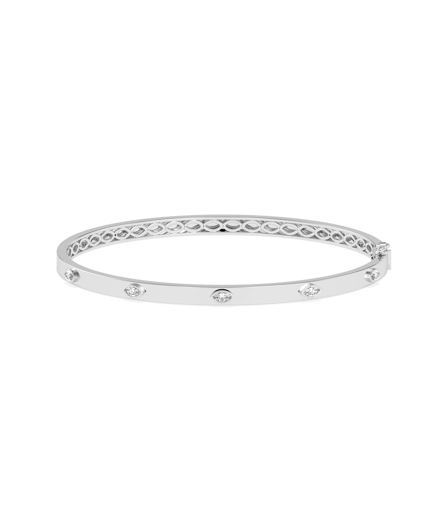 Marquise diamond station bangle in 14K solid white gold