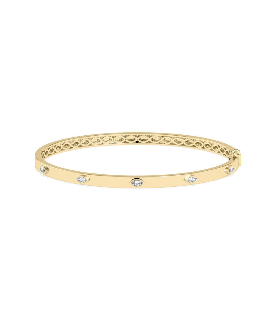 Marquise diamond station bangle in 14K solid yellow gold