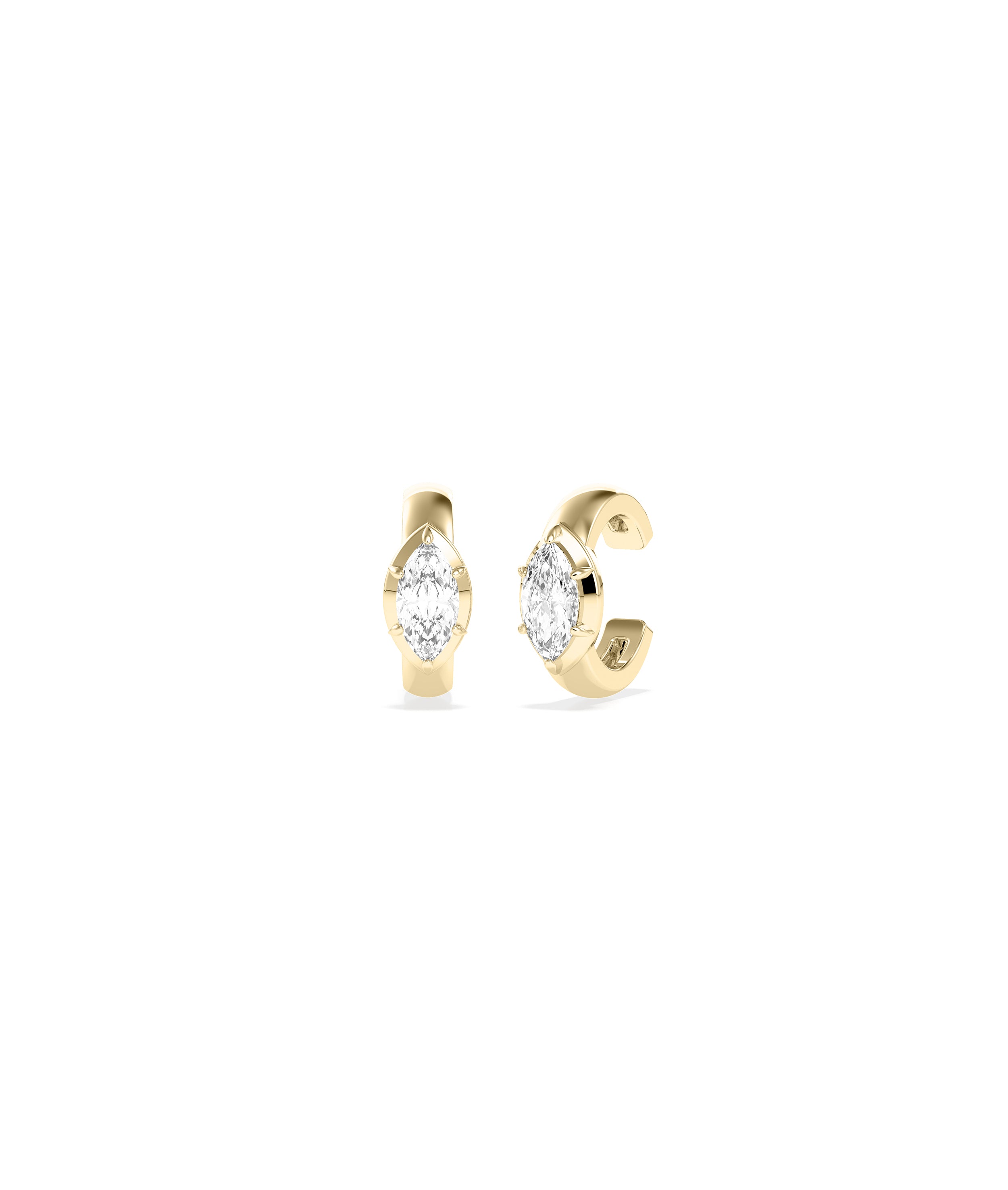 Pair of 14k yellow gold ear cuffs each set with a marquise-cut diamond center stone