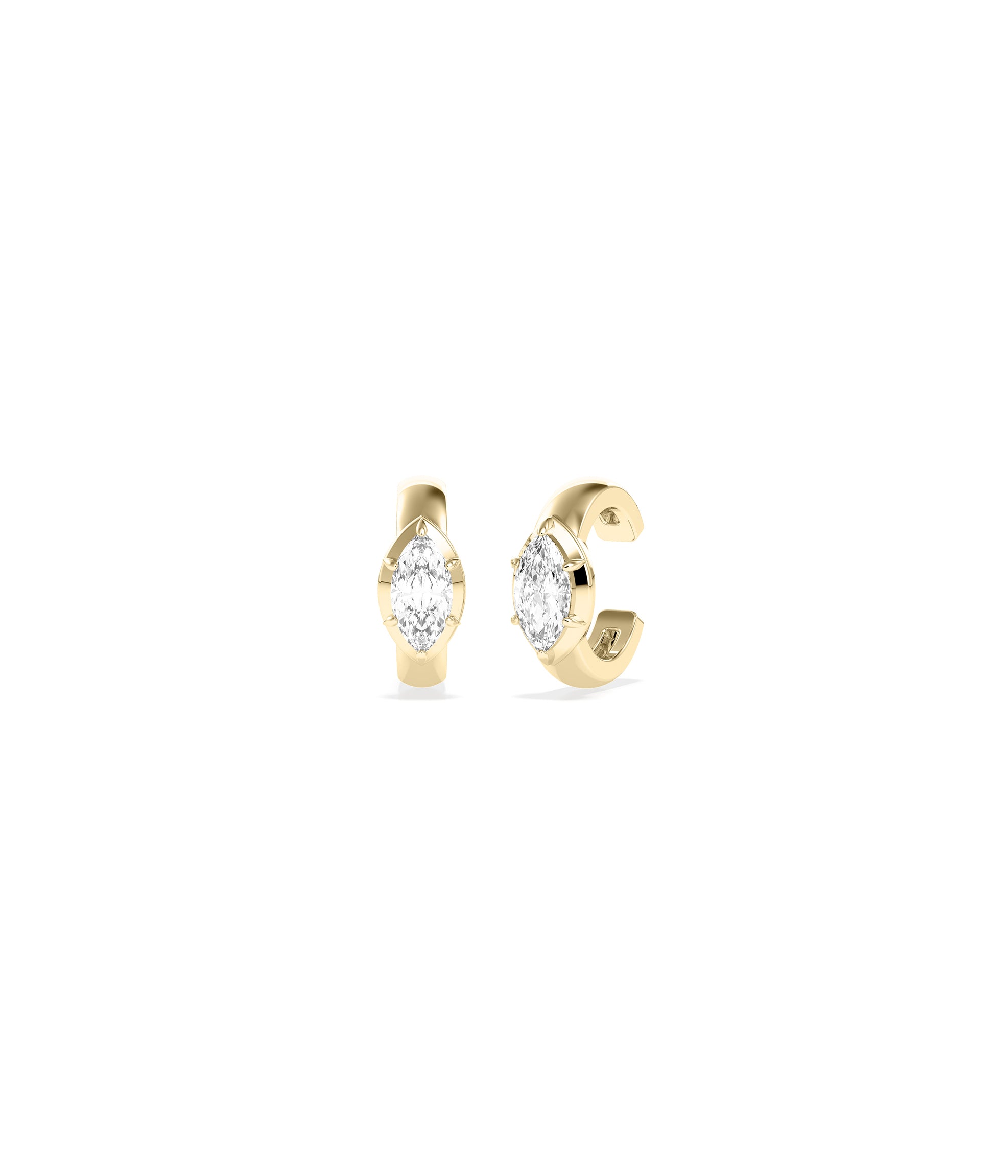 Pair of 14k yellow gold ear cuffs each set with a marquise-cut diamond center stone