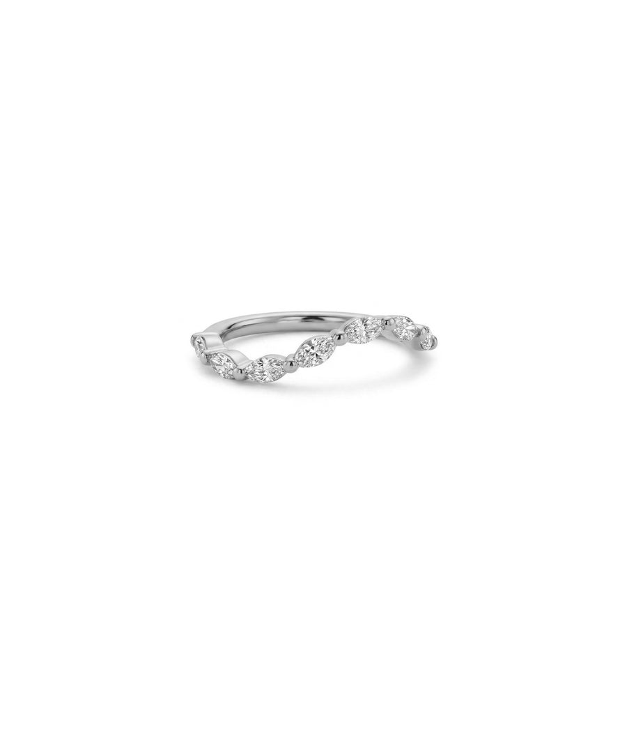 Marquise wave diamond band ring in 14K solid white gold