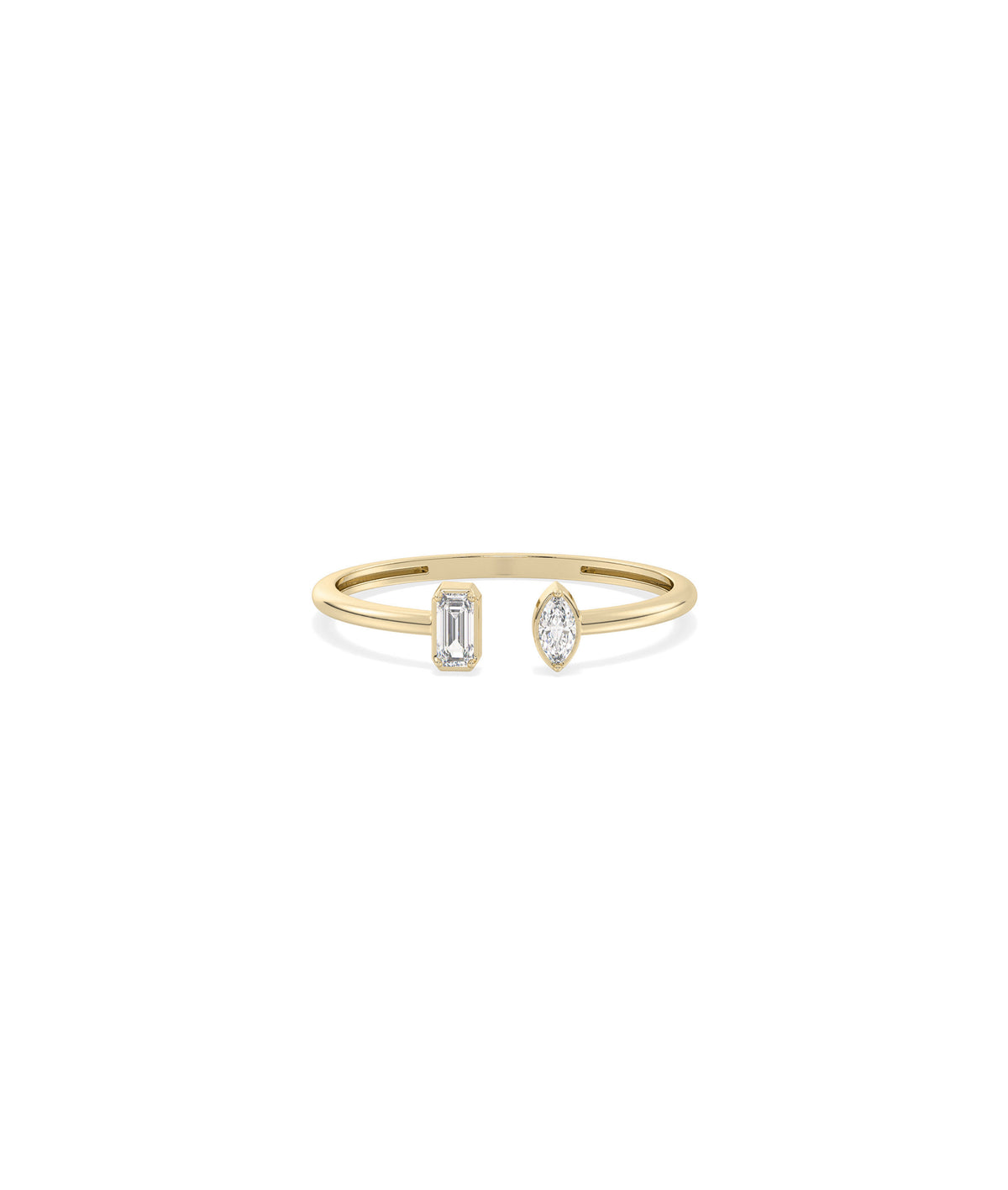 Mixed cut diamond open ring in 14K yellow gold