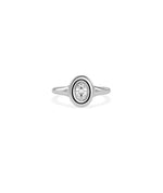 Oval bubble set solitaire diamond pinky ring in 14K white gold